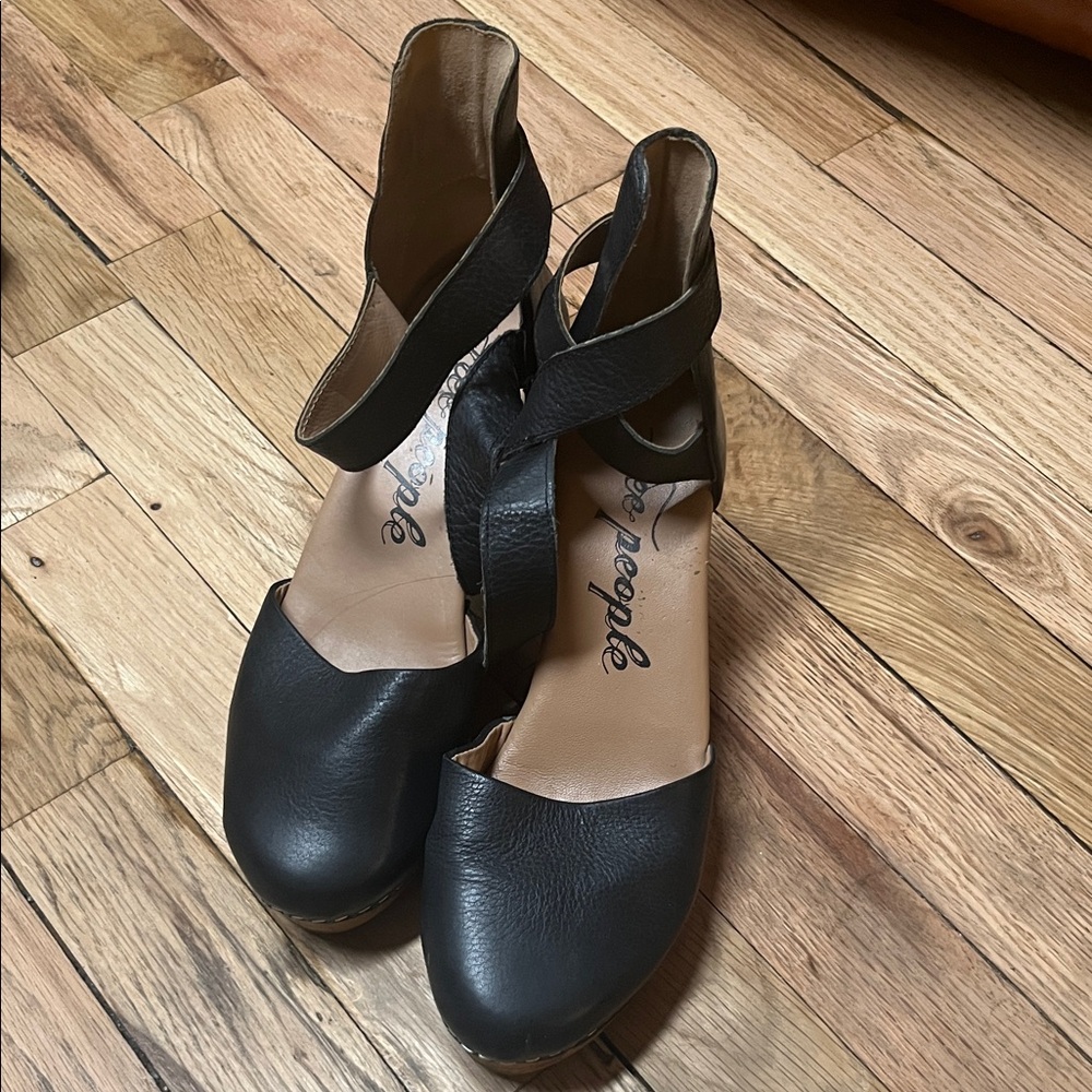 Free People Black Leather Wedges